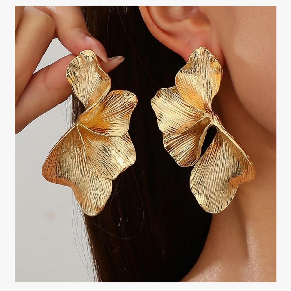 Gold Flower Statement Dangle Earrings